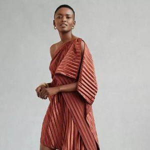 Anthropologie Guapa Asymmetrical Pleated One-Shoulder Mini Dress, Bronze Size 4